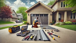 A set of tools used for garage door spring repair.